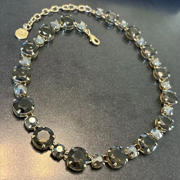 Graziano Glass Faceted Prong Greenish Smokey Quartz Color Necklace 20" - Picture 4 of 14